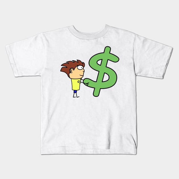 Boy with dollar symbol. Wealth and money. Interesting design, modern, interesting drawing. Hobby and interest. Concept and idea. Kids T-Shirt by grafinya